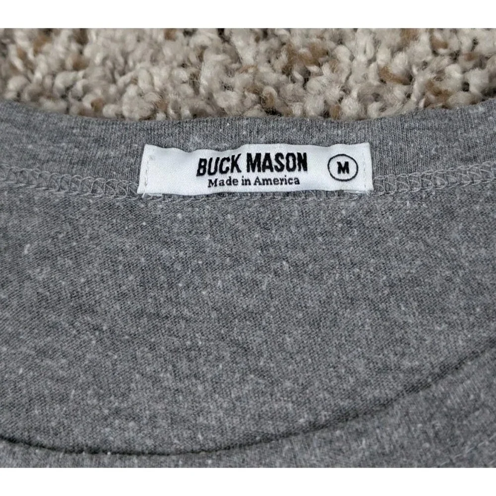 Buck Mason T-Shirt Mens Medium Gray Curved Hem Made In USA Tee Cotton Blend - Picture 5 of 8